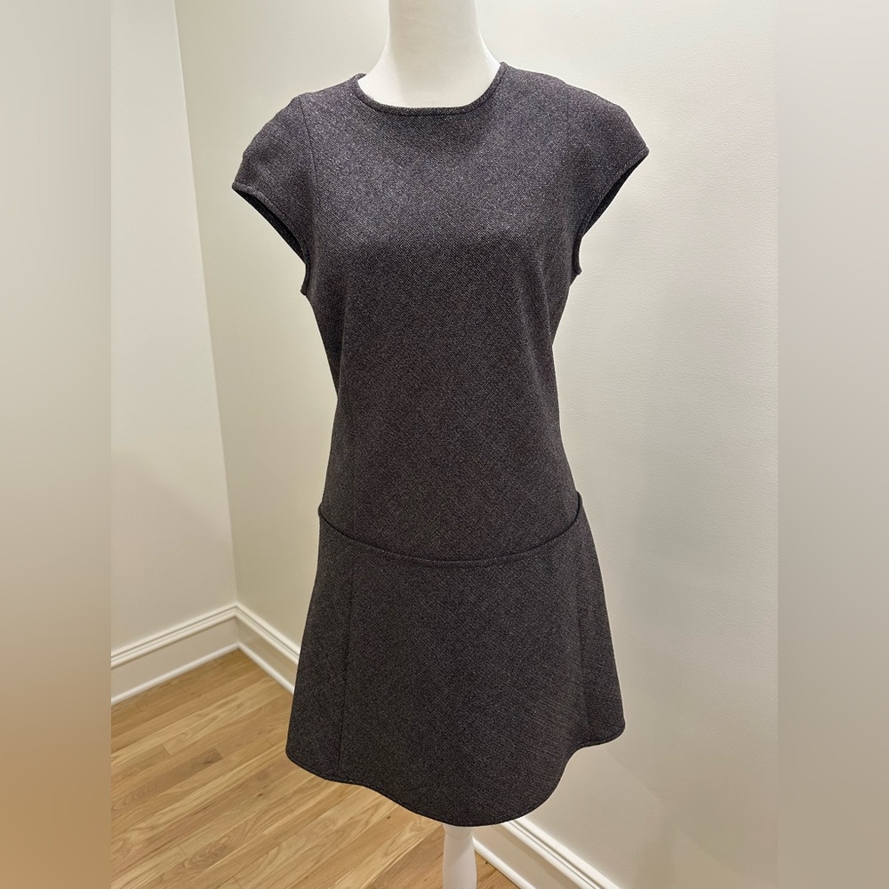 Theory Gray with subtle shimmer threading drop waist Dress with Cap Sleeves